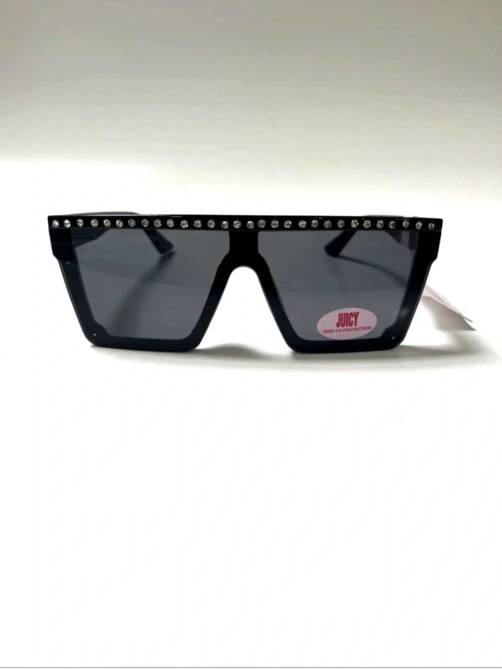 New JUICY COUTURE Embellished Shield Sunglasses Rhinestones Black Acetate